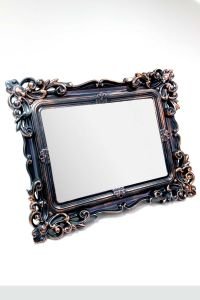 Dekoratif Eskitme İşlemeli Ayaklı Şık Ayna 29x22 cm Siyah