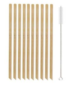 10 Adet Doğal Bambu Pipet Vegan Pipeti ve Temizleme Fırçası