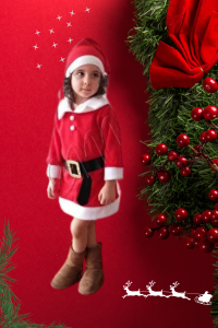 Kız Çocuk Noel Anne Yılbaşı Kostümü Etekli Şapkalı Elbise Yılbaşı Noel Baba Kostümü