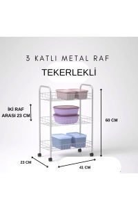 3 Katlı Metal Raf Tekerlekli- Düzenleyici - Organizatör (DEMONTE)