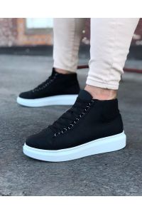 WG032 Siyah Bağcıklı Sneakers  Yarım Bilek Bot