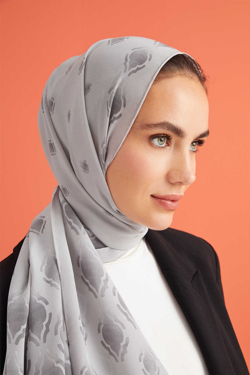 İmannoor Damlalar Gri Krep İpek Şal 80x200