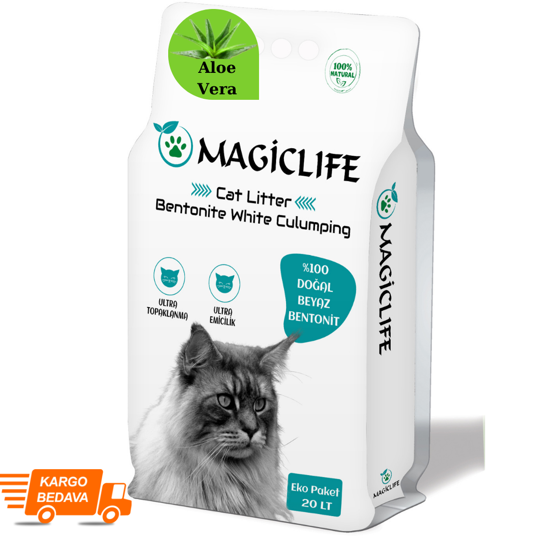 Magiclife 20 Lt Ince Tane Aloe Vera Beyaz Bentonit Kedi Kumu İnce Taneli