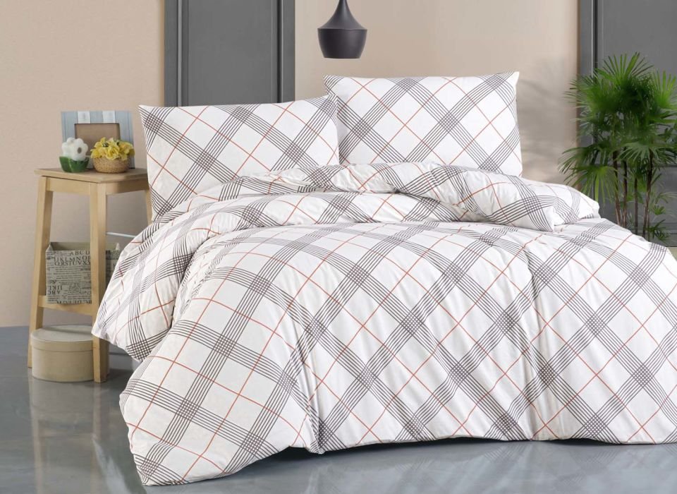 Menderes Home Cotton Collection Ranforce Çift Kişilik Nevresim+Yastık Grey Red