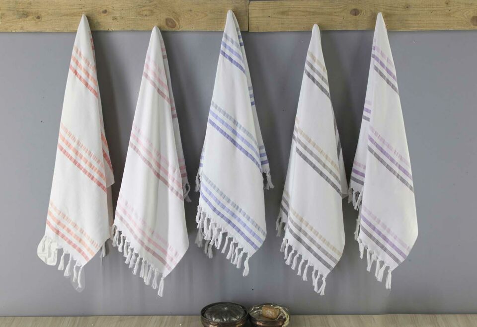 Menderes Home Cotton Collection Bukle Peştamal Havlu Çizgili Saçaklı Byz-Mav