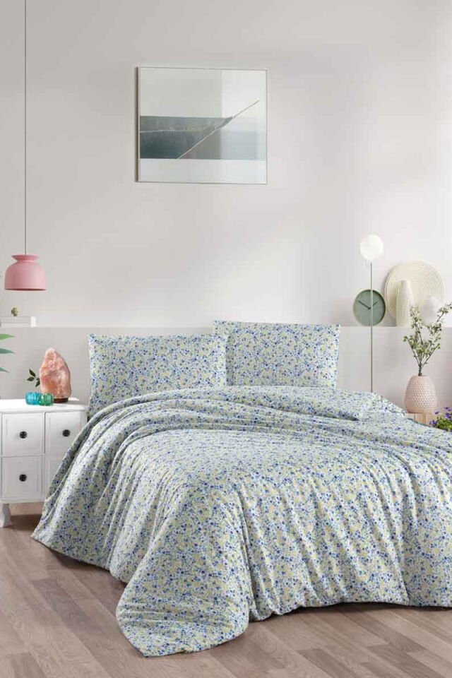 Menderes Home Cotton Collection Flanel R Tek Kişilik Nevresim Takımı Gonca Mavi