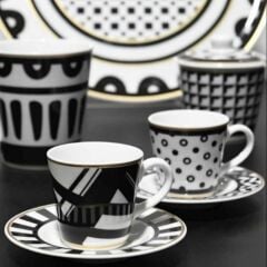 Siyah Beyaz Porselen Kahve Fincan Seti 70 Ml Optical Collection by Baci Milano
