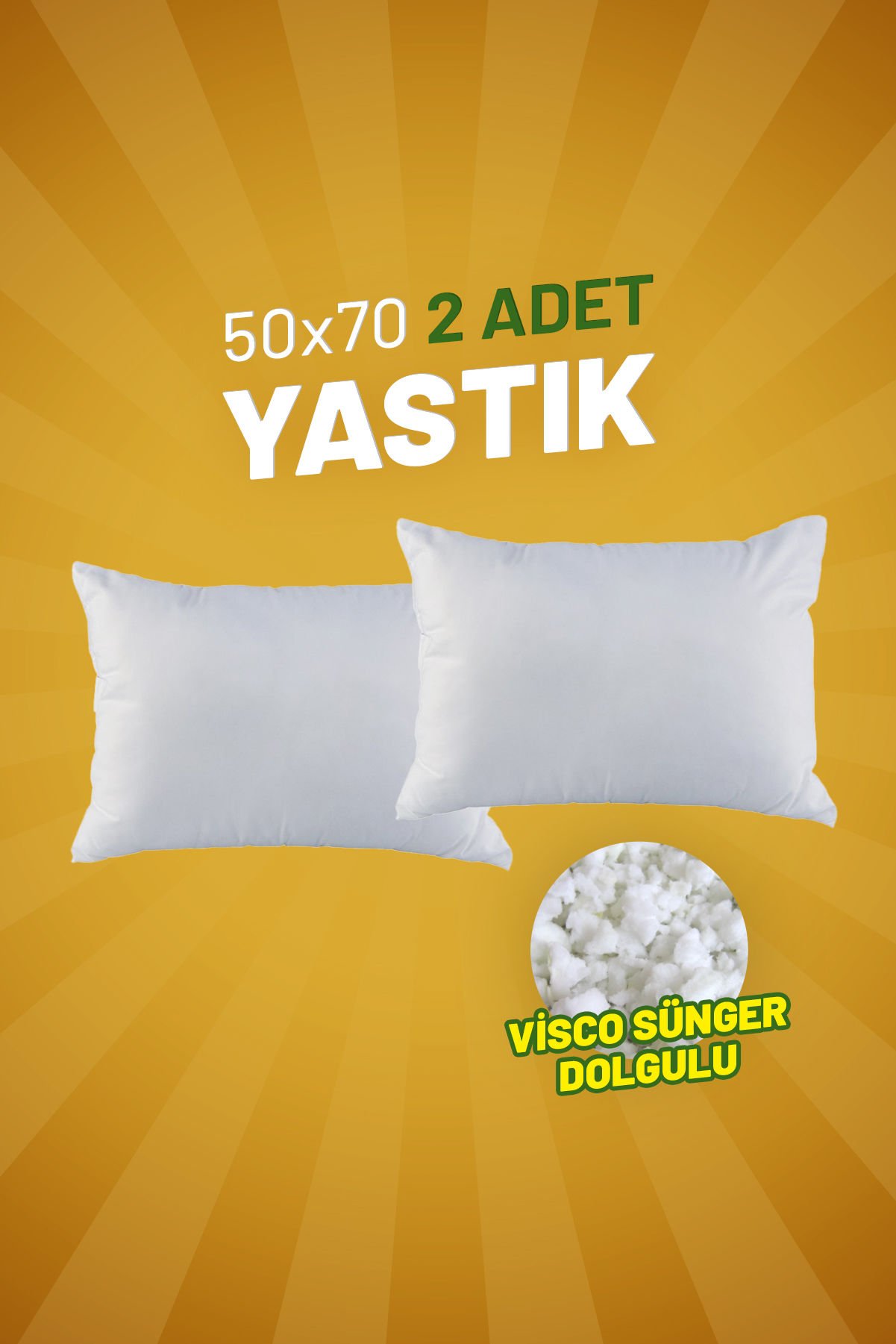 50 x 70 Baş Yastığı 2 Adet - Visco Sünger Dolgulu