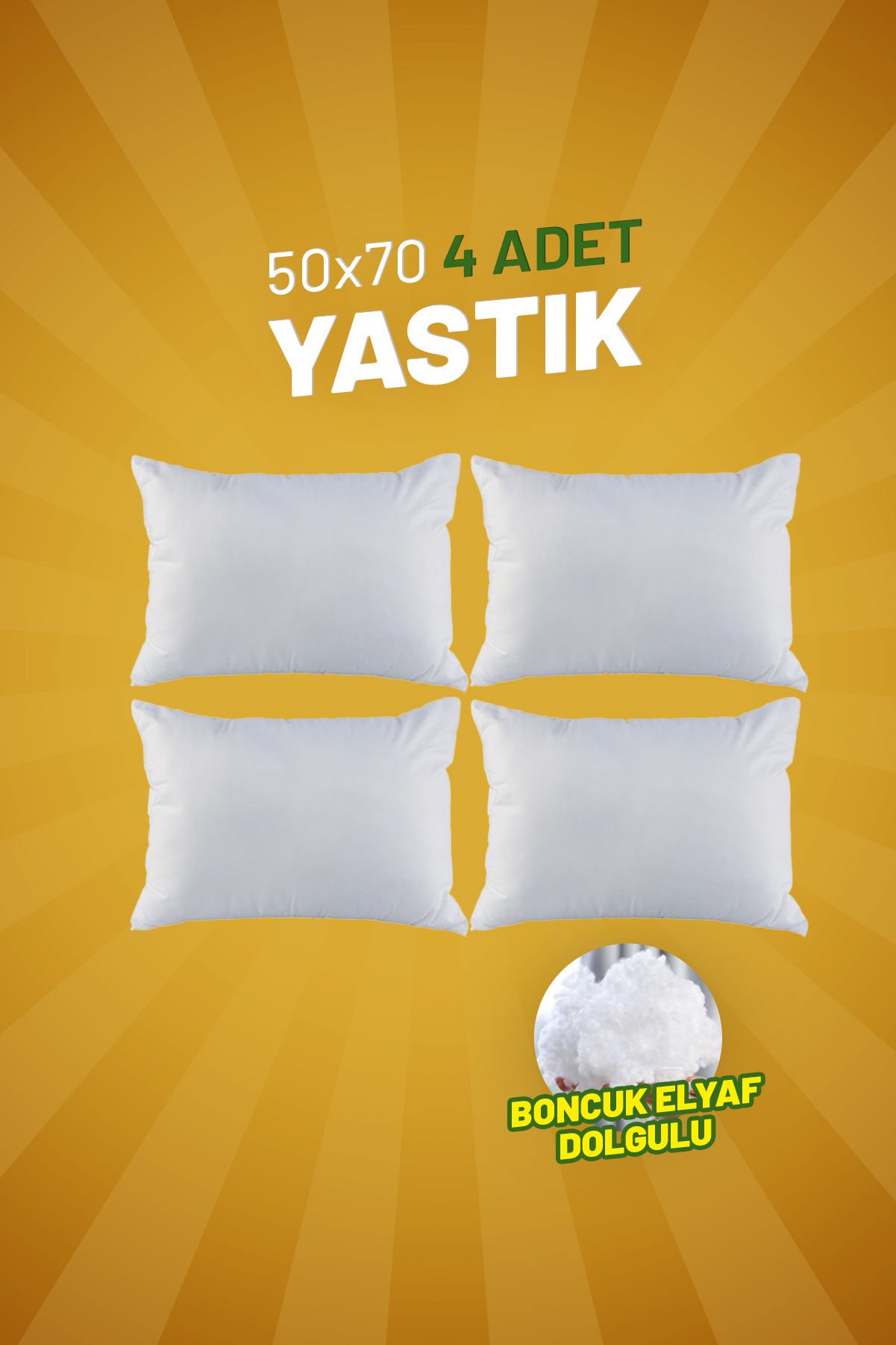 50 x 70 Baş Yastığı 4 Adet - Boncuk Elyaf Dolgulu