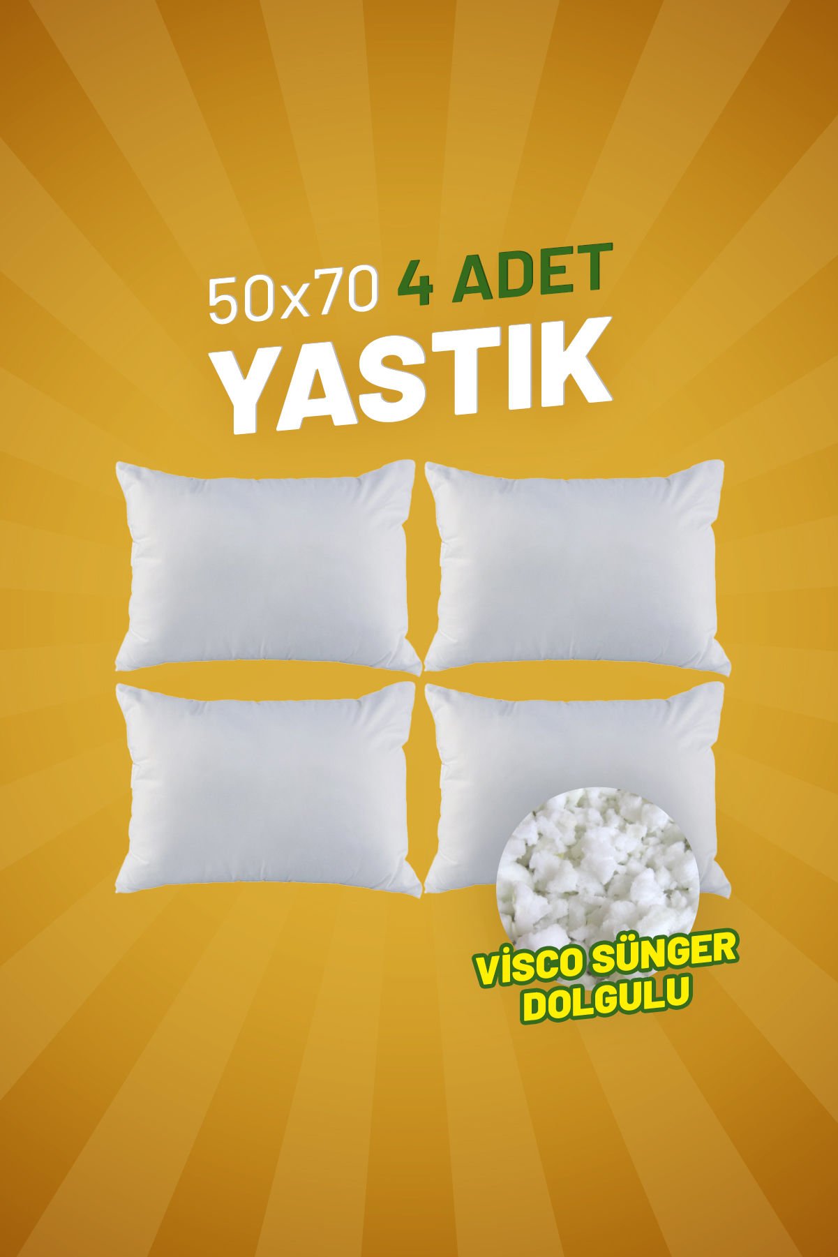 50 x 70 Baş Yastığı 4 Adet - Visco Sünger Dolgulu