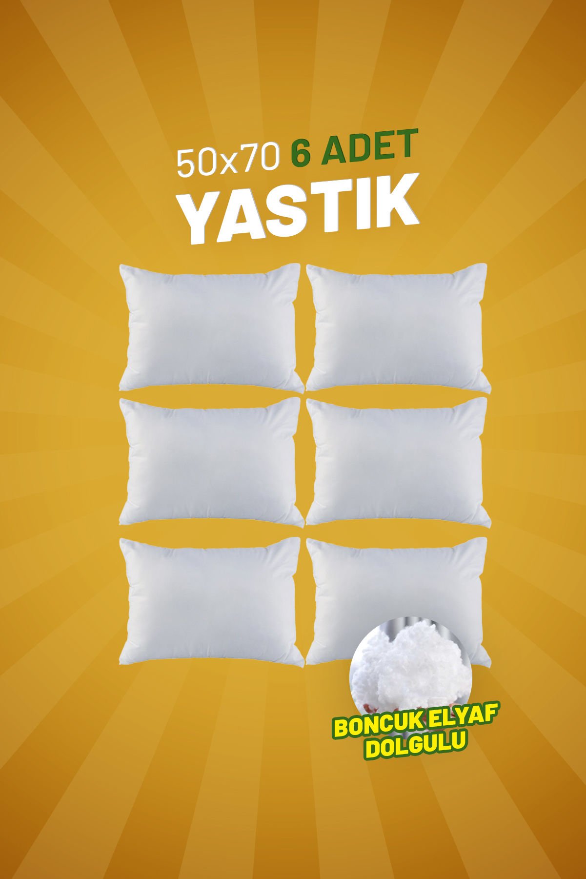 50 x 70 Baş Yastığı 6 Adet - Boncuk Elyaf Dolgulu