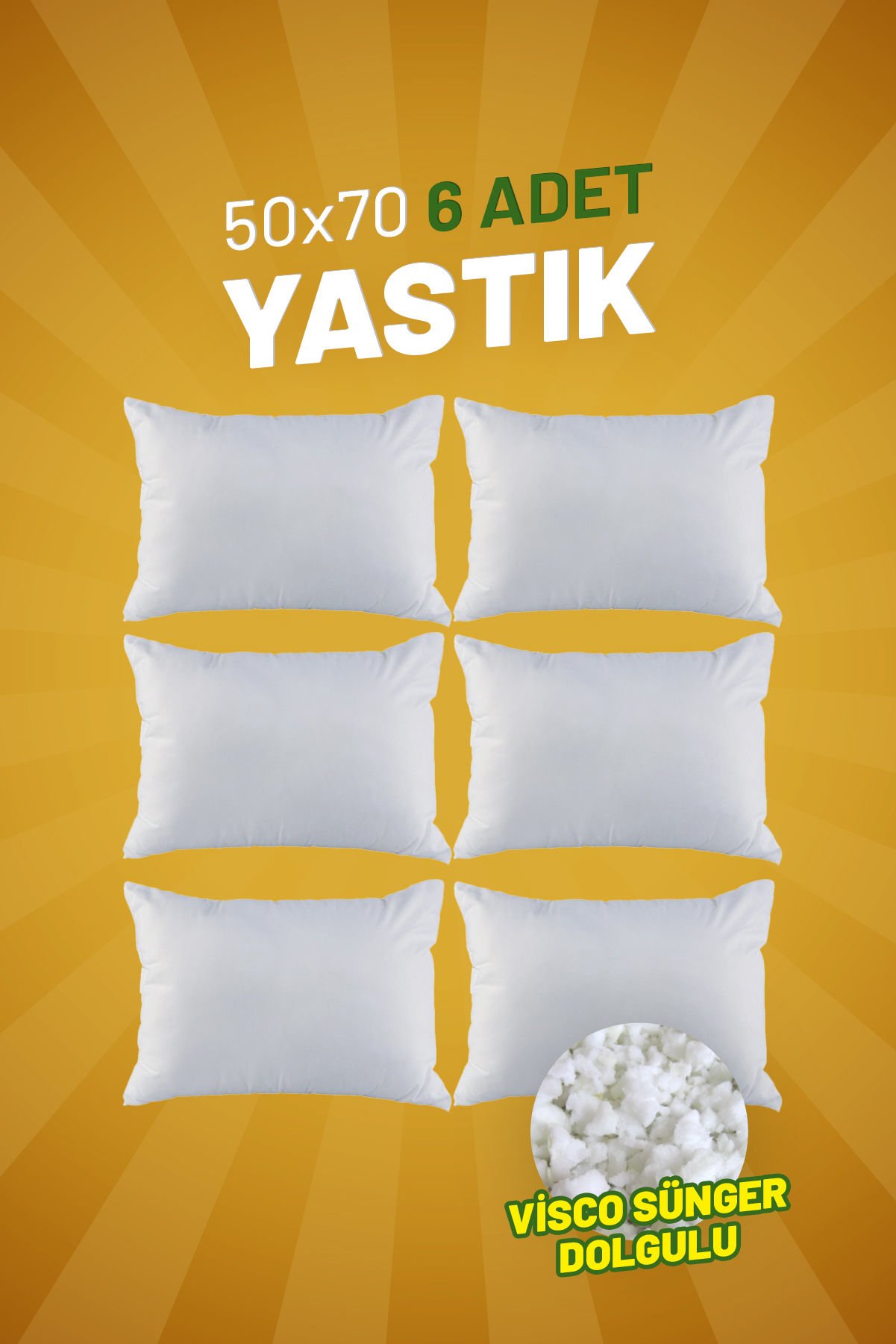 50 x 70 Baş Yastığı 6 Adet - Visco Sünger Dolgulu