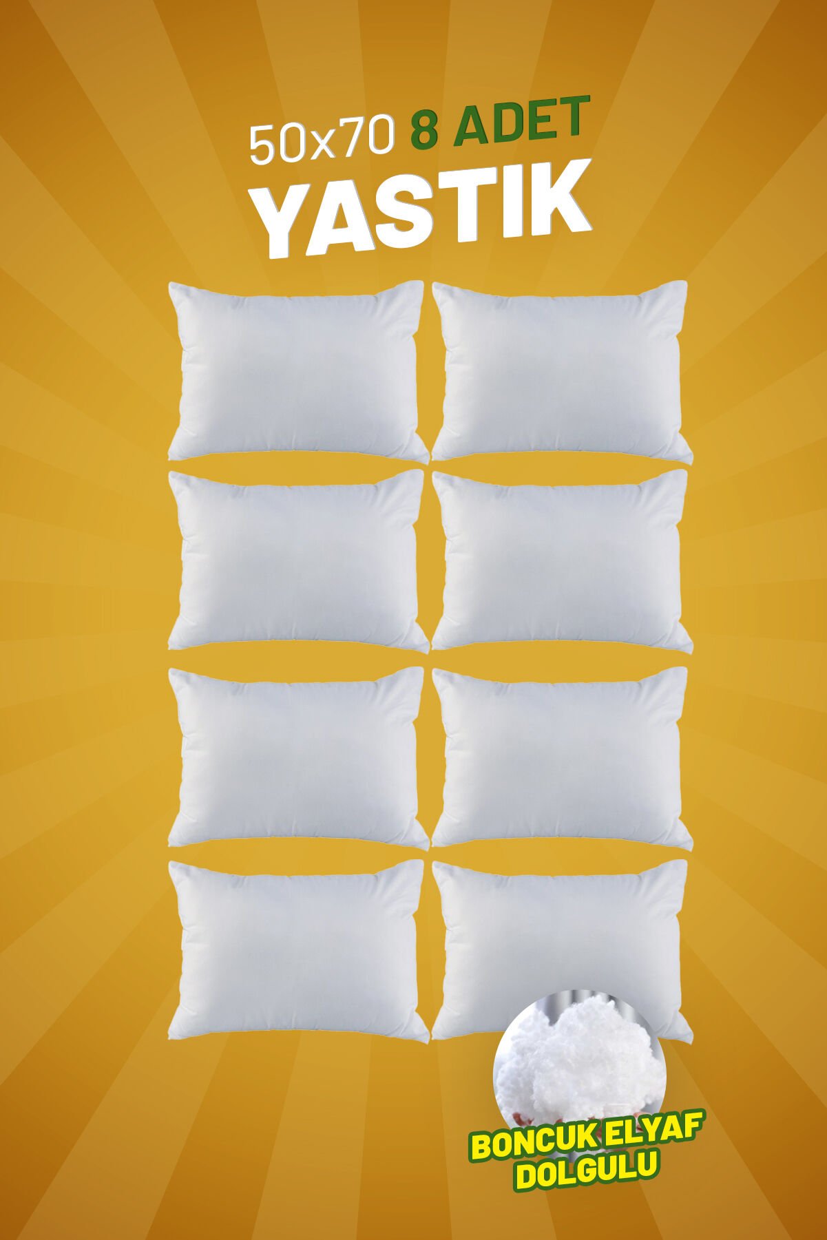 50 x 70 Baş Yastığı 8 Adet - Boncuk Elyaf Dolgulu
