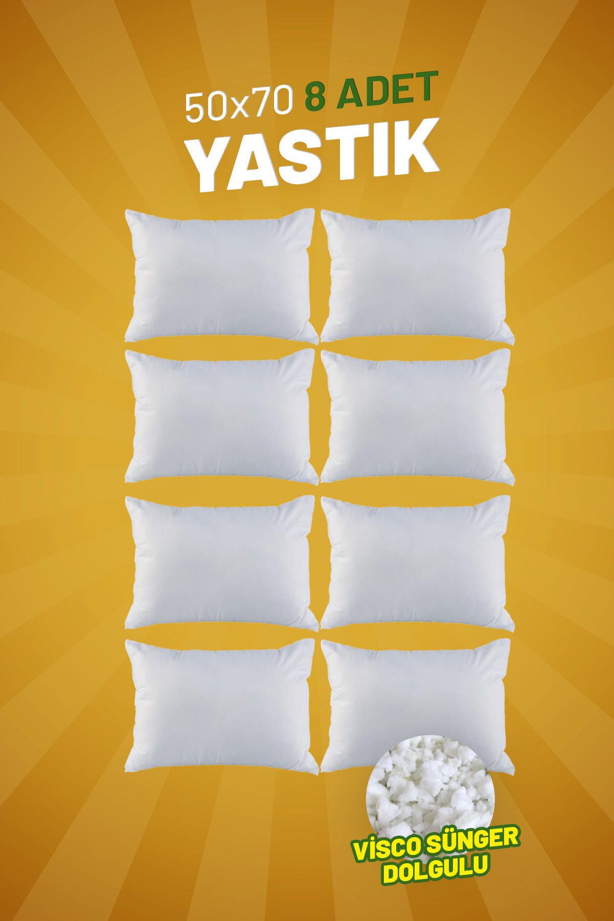 50 x 70 Baş Yastığı 8 Adet - Visco Sünger Dolgulu