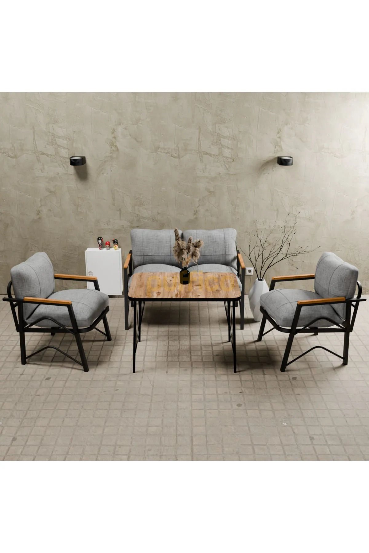 Bahçe Takımı Çay Seti 2+1+1 Açık Gri