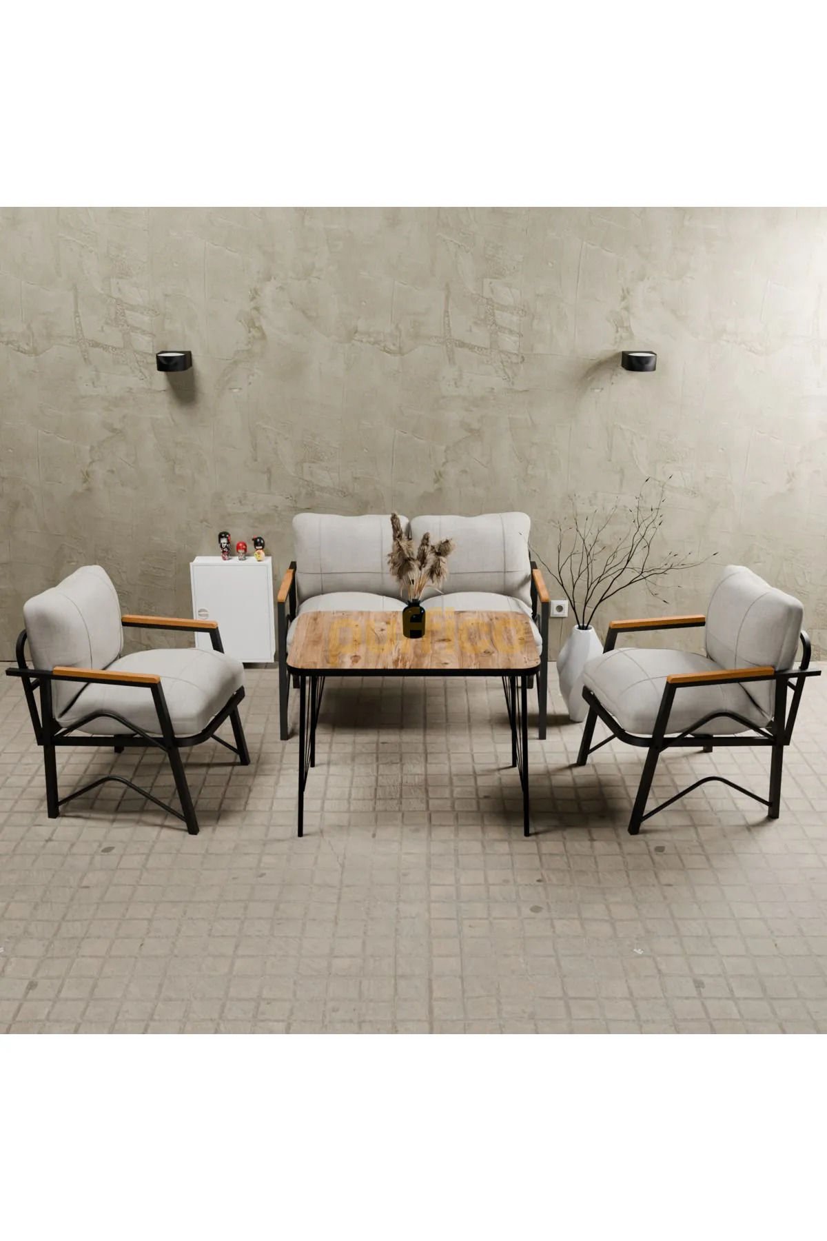 Bahçe Takımı Çay Seti 2+1+1 Bej