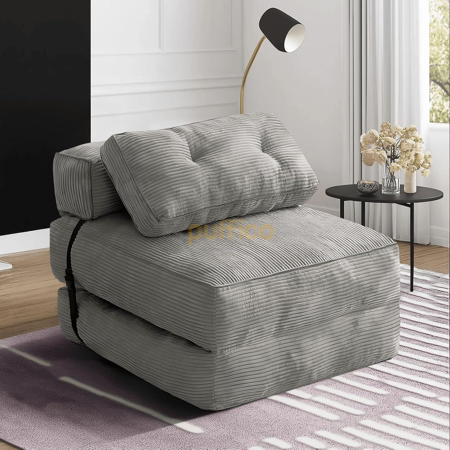Ergonomik Destekli Katlanabilir Kanepe Yatak, Küçük Alanlar İçin Dönüştürülebilir Yataklı Kanepe gri