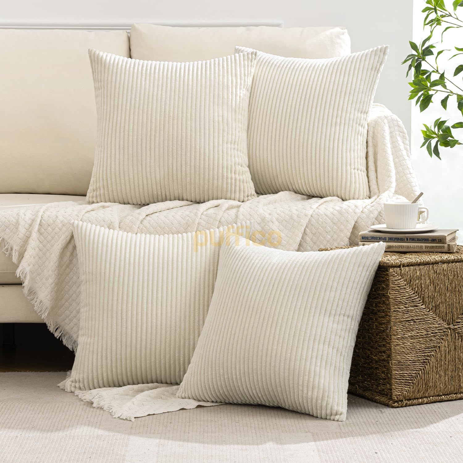 Kırlent Kılıfları 40x40 cm 4'lü Set Modern Dekoratif Kırlent Kılıfları Yumuşak Kadife Ev Dekorasyonu krem - 40x40