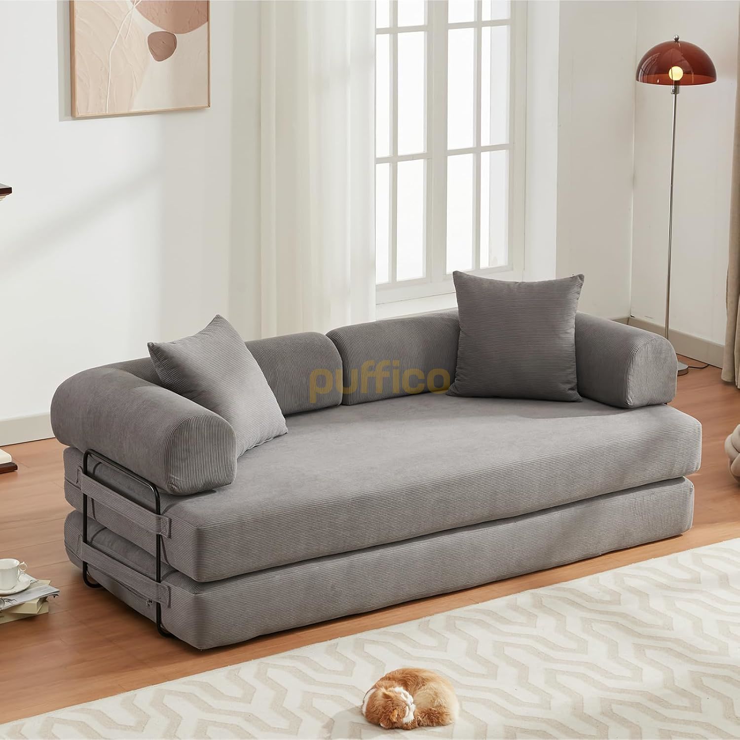 Dönüştürülebilir Yataklı Çekyat,Katlanabilir Yataklı Kanepe,Oturma Odası,L şeklinde Kolçaklı Kanepe gri - 80x160