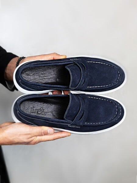 DARK BULUE SUEDE NAPOLI NUBUK DERİ ERKEK AYAKKABI LACİVERT NUBUK - 42