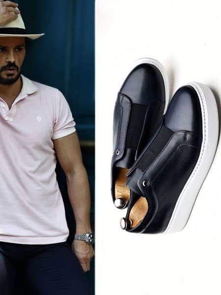 NAVY BLUE JIMMY BAĞCIKSIZ TARZ ERKEK DERİ GÜNLÜK AYAKKABI LACİVERT - 44