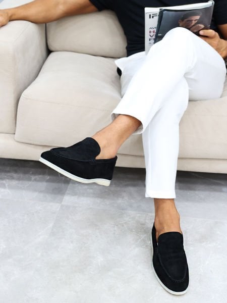 BLACK SUEDE PIANA SİYAH SÜET ERKEK DERİ GÜNLÜK RAHAT AYAKKABI SİYAH SÜET - 39