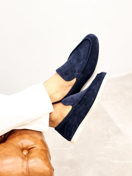 NAVY BLUE SUEDE PIANA  ERKEK DERİ GÜNLÜK AYAKKABI LACİVERT SÜET - 41