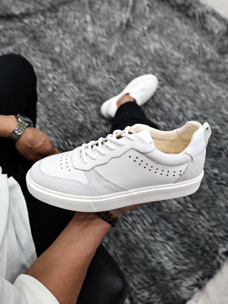 WHITE GIANNI ERKEK TARZ DERİ AYAKKABI BEYAZ GRİ - 43