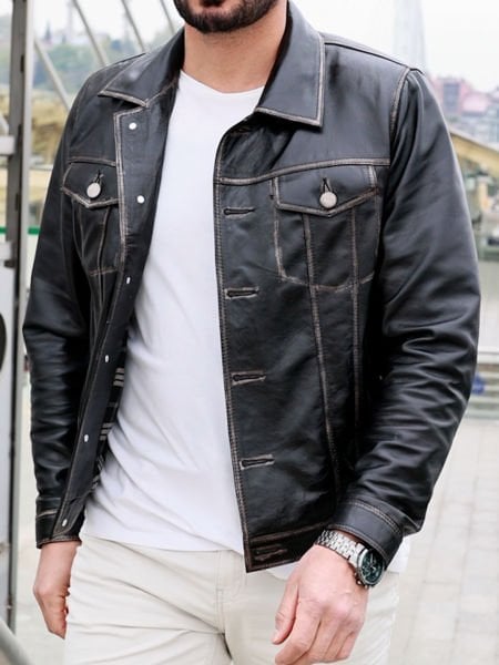 VINTAGE BLACK JOHN DAWID LEVI SİYAH ESKİTME HAKİKİ DERİ CEKET SİYAH ESKİTME - XL