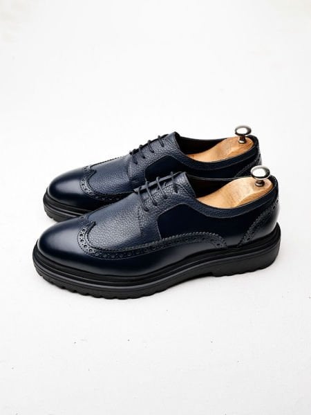 DARK BLUE THIN LINE  ERKEK DERİ GÜNLÜK KLASİK AYAKKABI LACİVERT - 45