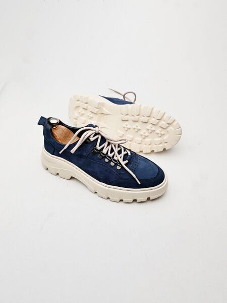 NAVY BLUE NUBUCK GALLI KALIN TABAN HAKİKİ DERİ GÜNLÜK AYAKKABI LACİVERT NUBUK - 44