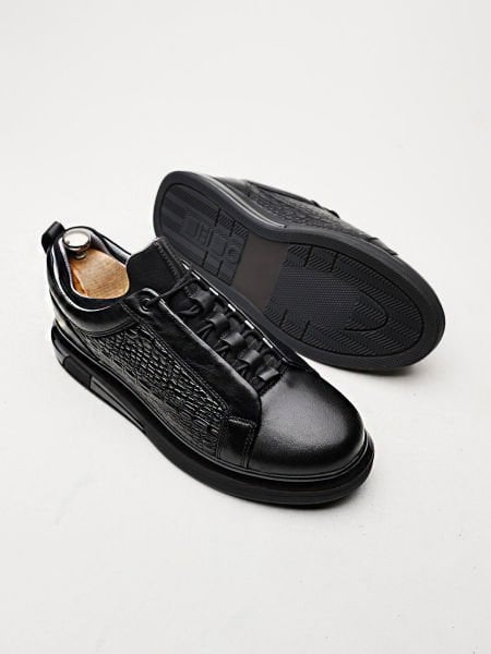 BLACK GRAY CROCCO GENIUS ERKEK DERİ GÜNLÜK RAHAT AYAKKABI SİYAH GRİ KROKKO - 42