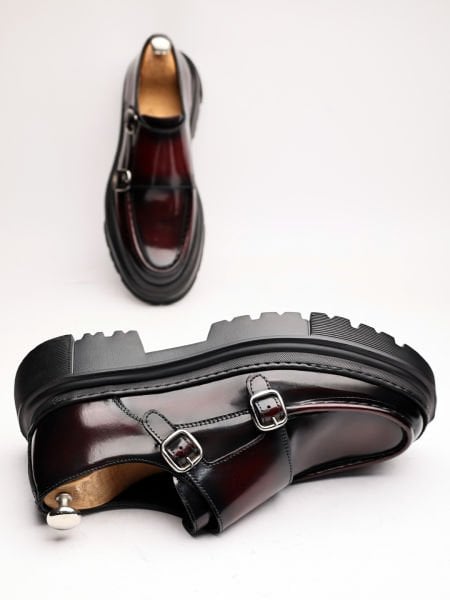 CLARET RED  KRASS HAKİKİ DERİ ERKEK MODA AYAKKABI BORDO AÇMA - 40