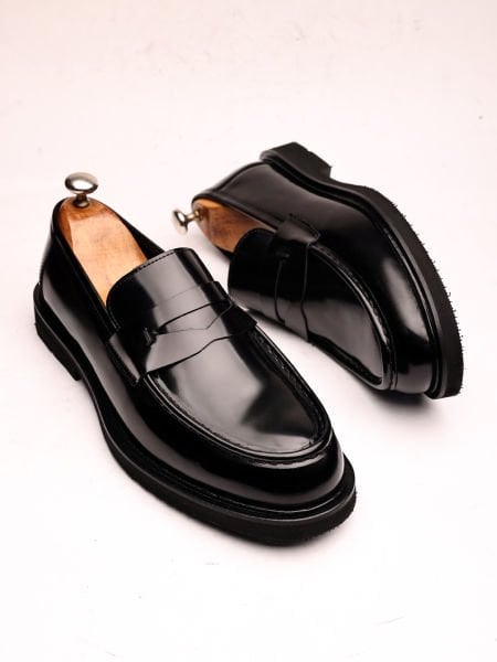 PATENT BLACK TYLOR  HAKİKİ DERİ SİYAH ERKEK KLASİK AYAKKABI SİYAH AÇMA - 45
