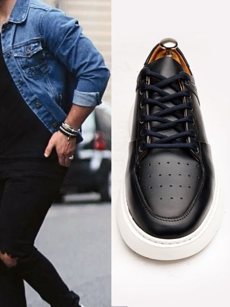 NAVY BLUE BRUNO HAKİKİ DERİ ERKEK CASUAL AYAKKABI LACİVERT - 45