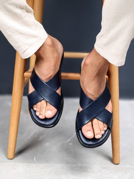 NAVY BLUE LUX DERİ SANDALET LACİVERT DERİ SANDELET LACİVERT - 43
