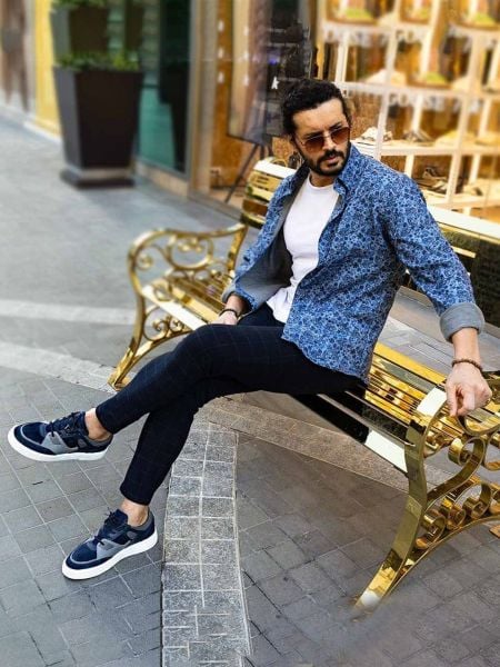 NAWY BLUE GREY LENNY DERİ GÜNLÜK SNEAKERS LACİVERT GRİ - 42