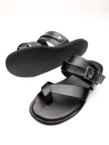 BLACK COMFORT SANDALET HAKİKİ DERİ ERKEK SANDELETİ SİYAH - 43