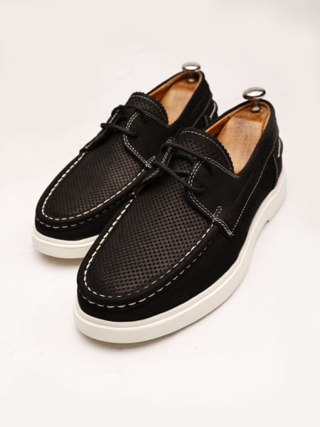 BLACK NUBUCK CAPTAN HAKİKİ NUBUK RAHAT TARZ AYAKKABI SİYAH NUBUK - 44