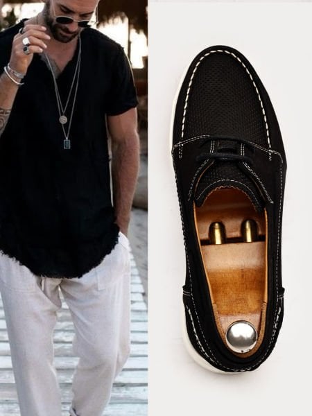 BLACK NUBUCK CAPTAN HAKİKİ NUBUK RAHAT TARZ AYAKKABI SİYAH NUBUK - 44