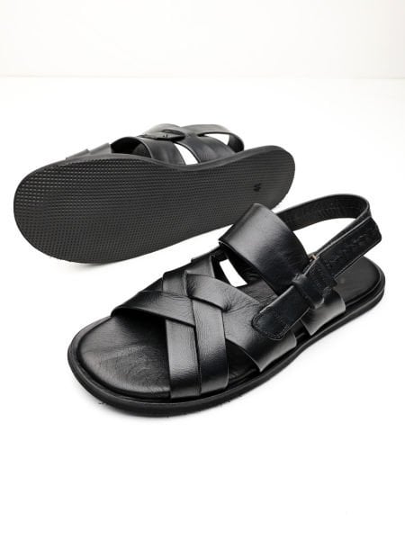 İBAY BLACK BEACH SANDALET SİYAH DERİ ERKEK SANDELET SİYAH - 43