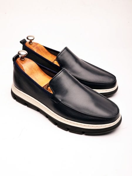 NAVY BLUE GRAND ÇOK RAHAT ERKEK DERİ GÜNLÜK AYAKKABI LACİVERT - 41