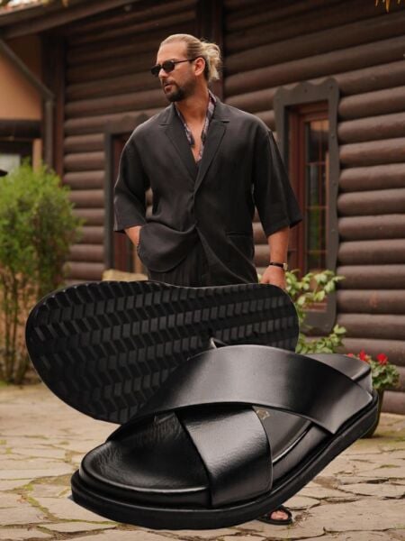BLACK CANVAS  ERKEK HAHİKİ DERİ SANDELET SİYAH - 45