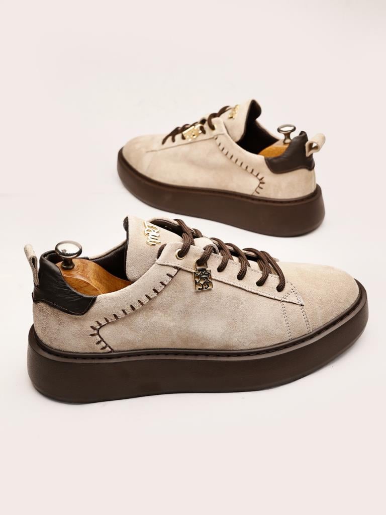 BEIGE SUEDE FUNNY HAKİKİ DERİ ERKEK GÜNLÜK AYAKKABI BEJ SÜET - 43