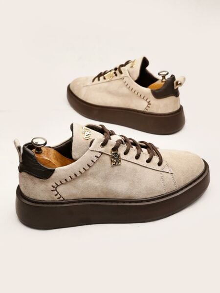 BEIGE SUEDE FUNNY HAKİKİ DERİ ERKEK GÜNLÜK AYAKKABI BEJ SÜET - 46
