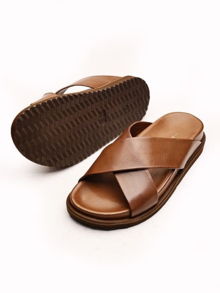 COFFEE CANVAS HAKİKİ DERİ ERKEK SANDALET KAHVE - 42