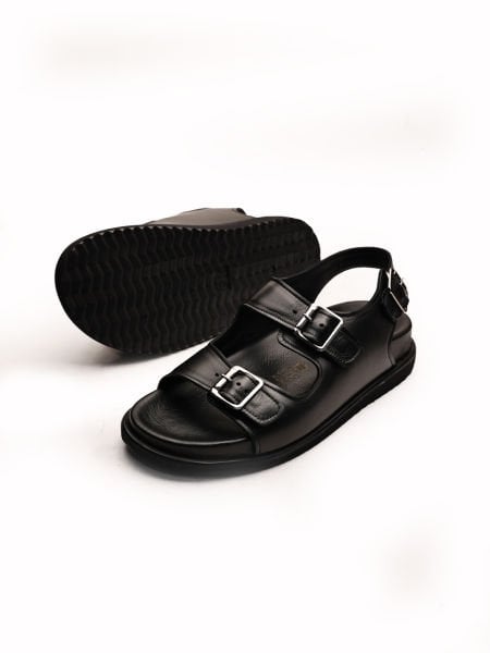 BLACK FREE SANDALET HAKİKİ DERİ SANDELET SİYAH - 43