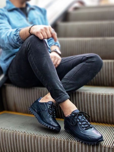 NAWY BLUE REBEL DERİ GÜNLÜK SNEAKERS LACİVERT - 42