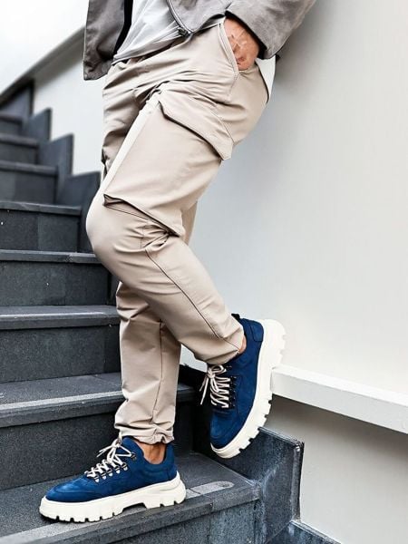 NAVY BLUE NUBUCK GALLI KALIN TABAN HAKİKİ DERİ GÜNLÜK AYAKKABI LACİVERT NUBUK - 44