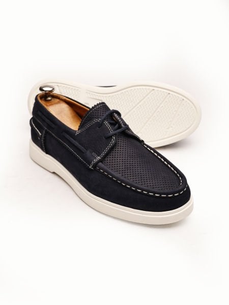 NAVY BLUE CAPTAN HAKİKİ DERİ ENKEK GÜNLÜK RAHAT AYAKKABI LACİVERT NUBUK - 43